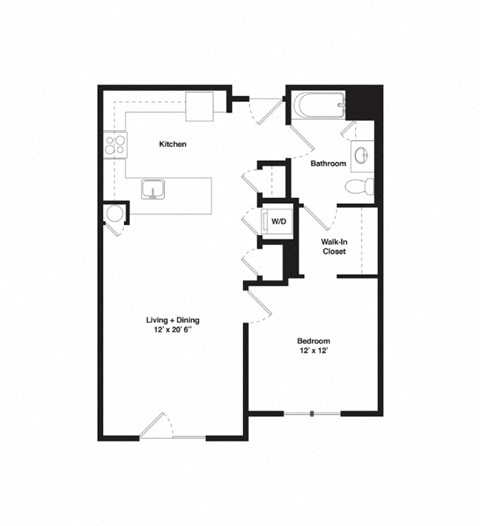 Floor plan for 1 bed, 1 bath, 759 sqft